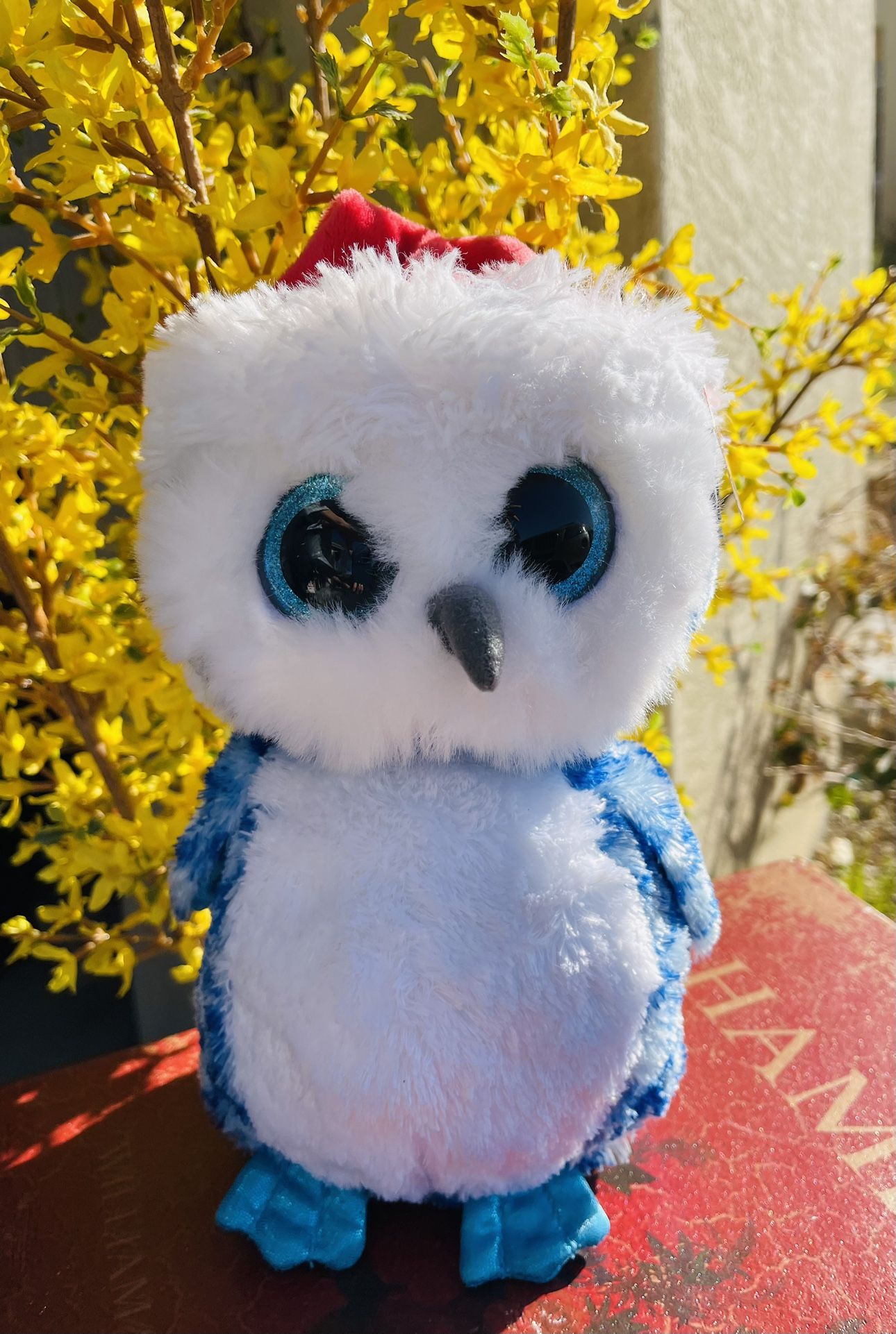 Ty Beanie Boos Icicles The Holiday Owl W/ Glitter Eyes Christmas Winter Red Hat Owl 10”