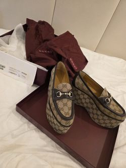 Gucci GG Horsebit Platform Wedges Loafers Size 37