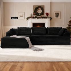 108" Sectional Couch with L-Shape Chaise Modular Corduroy Sofa for Living Room, No Assembly Required,Black