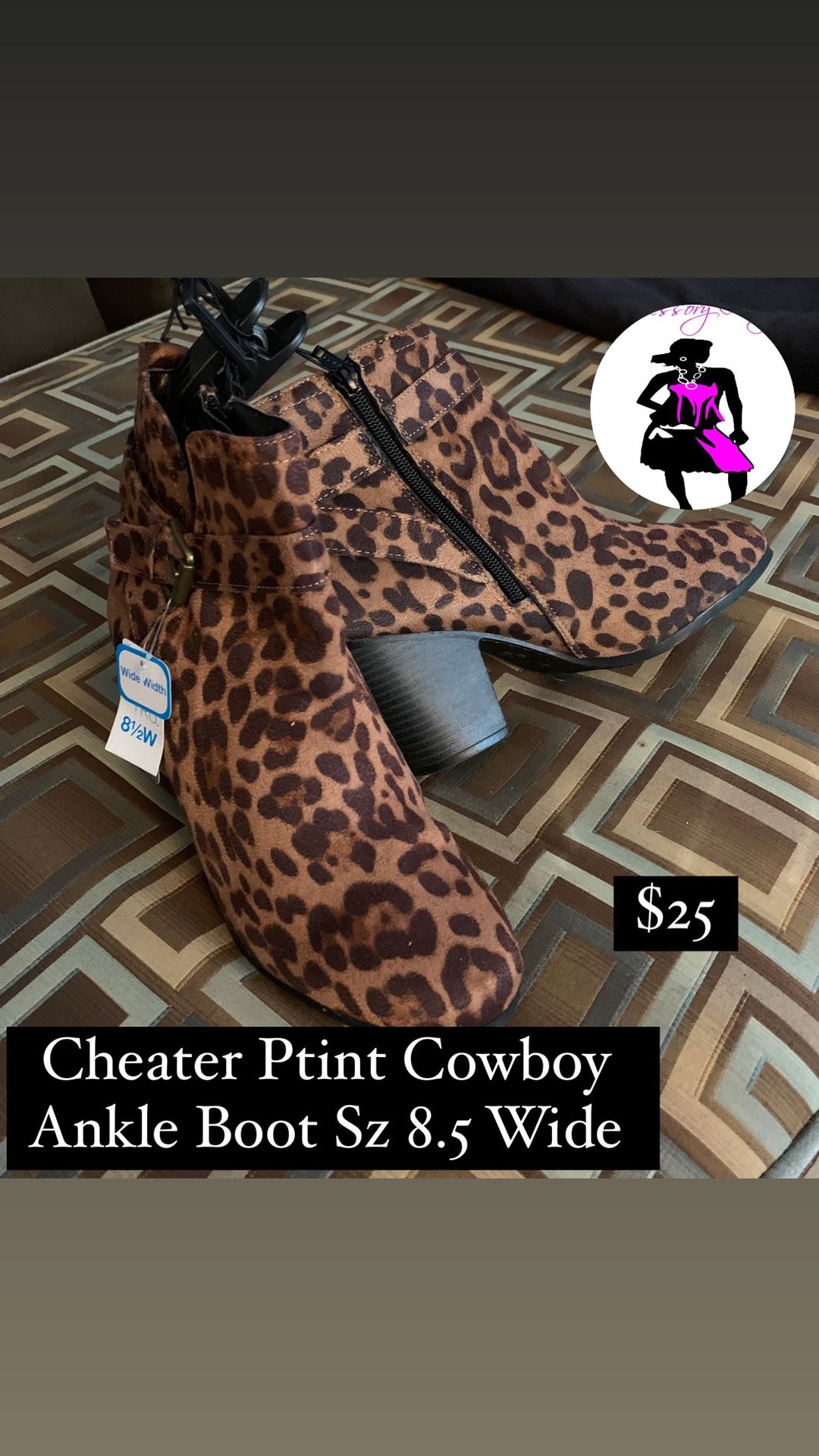 Cheater Print Cowboy Ankle Boots 
