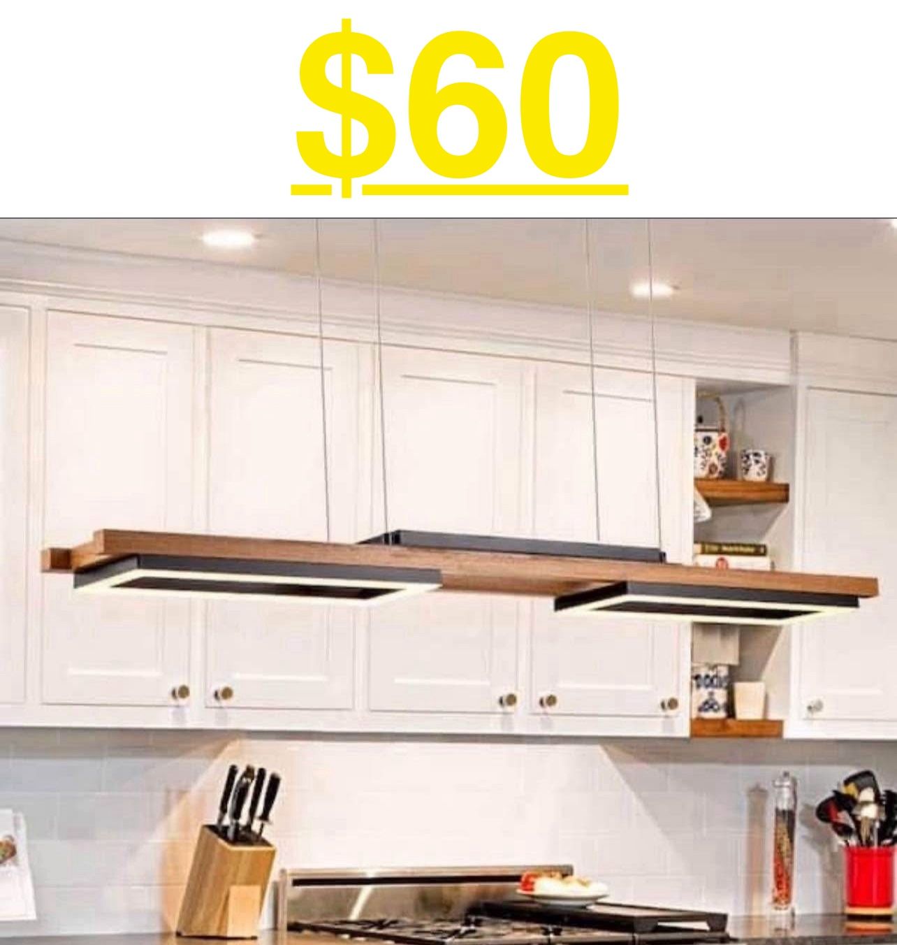 EDISLIVE Iris 3-Light Integrated LED Linear Chandelier Kitchen Island Pendant with Wood Accents