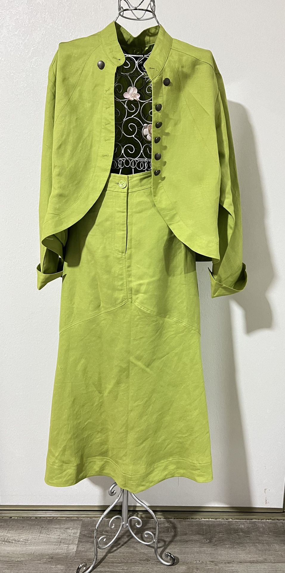 Ashley Stewart Women green Blazer & Skirt long 2 Pcs Suit Size 20 w