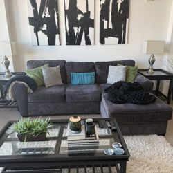 Living Room Set Couch, Coffee Table, Side Tables, and Lamps