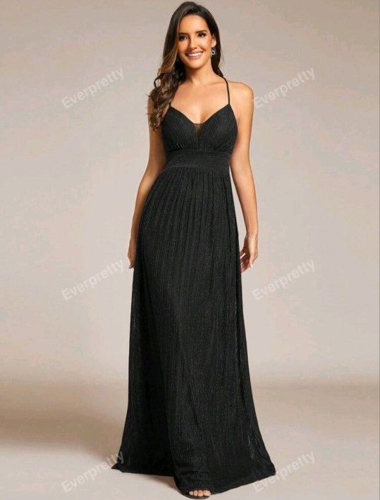 EVER-PRETTY Dress/ Bridesmaid Dress With Deep V-Neck, Thin Straps, Pleats, Cross Back Tie Elegant.