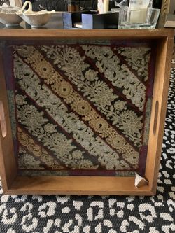 Wooden Tray Inlay Fabric And Glass