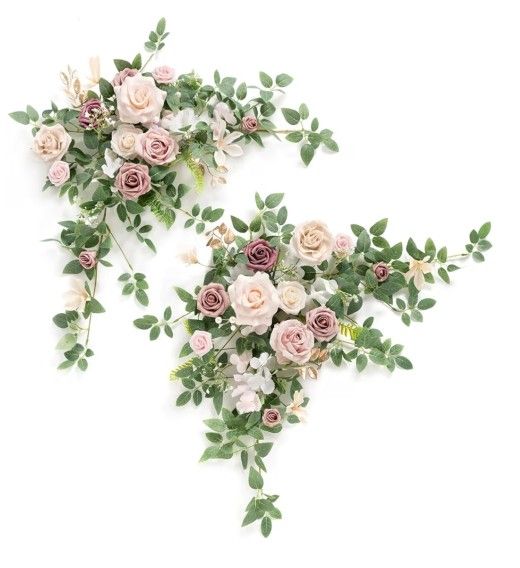 Ling's moment 2PCS Dusty Rose Artificial Floral Swags Wedding Arch Flowers Pink Rose Garland Greenery Centerpieces Arrangements for Sweetheart/Head Ta