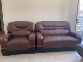 Brown Leather Sofa and Armchair Set