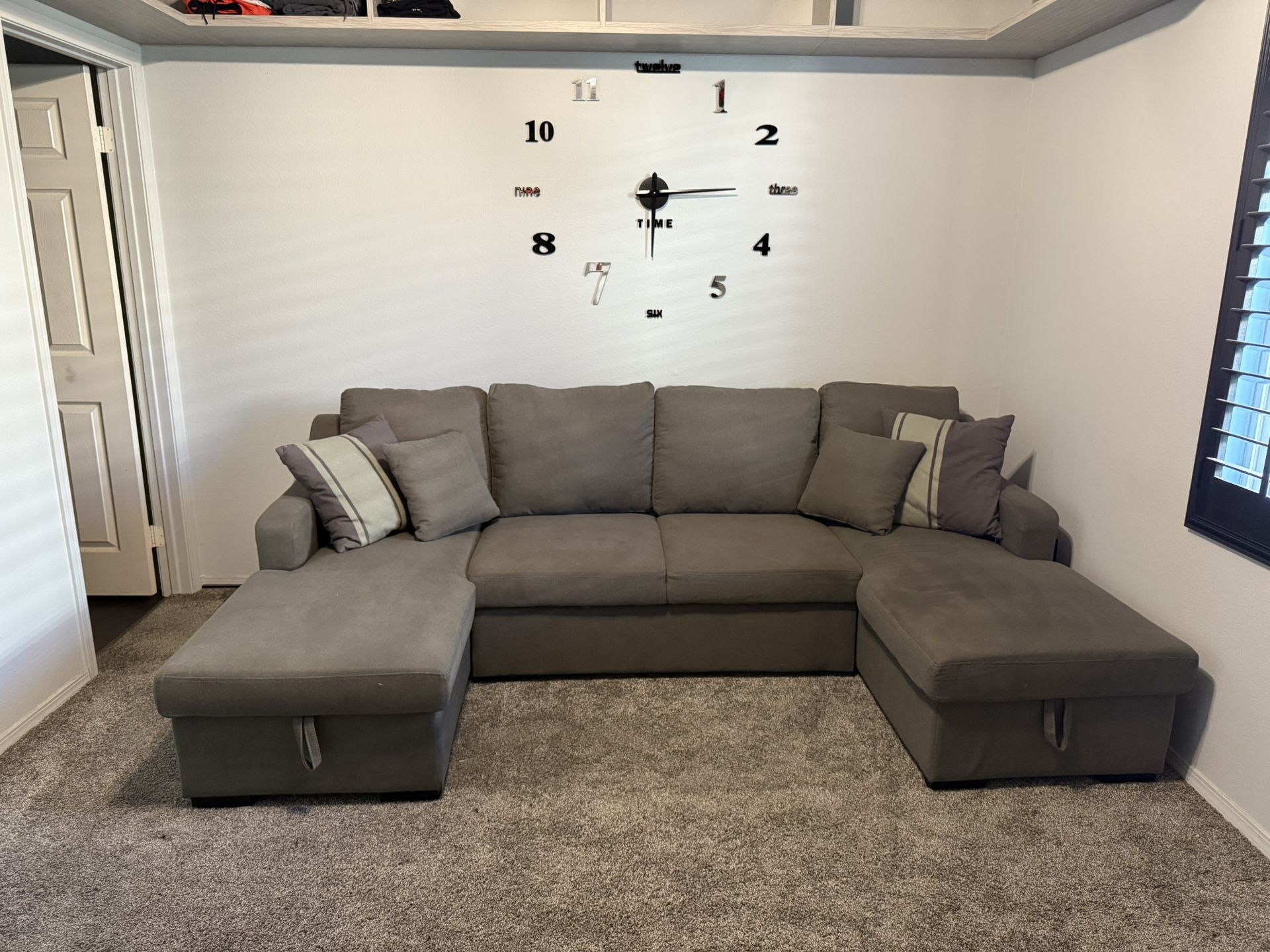 Gray Sectional And Sleeper Combo