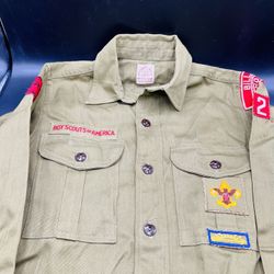 Vintage Boy Scouts Authentic Button Down Shirt With 2 Scarves 