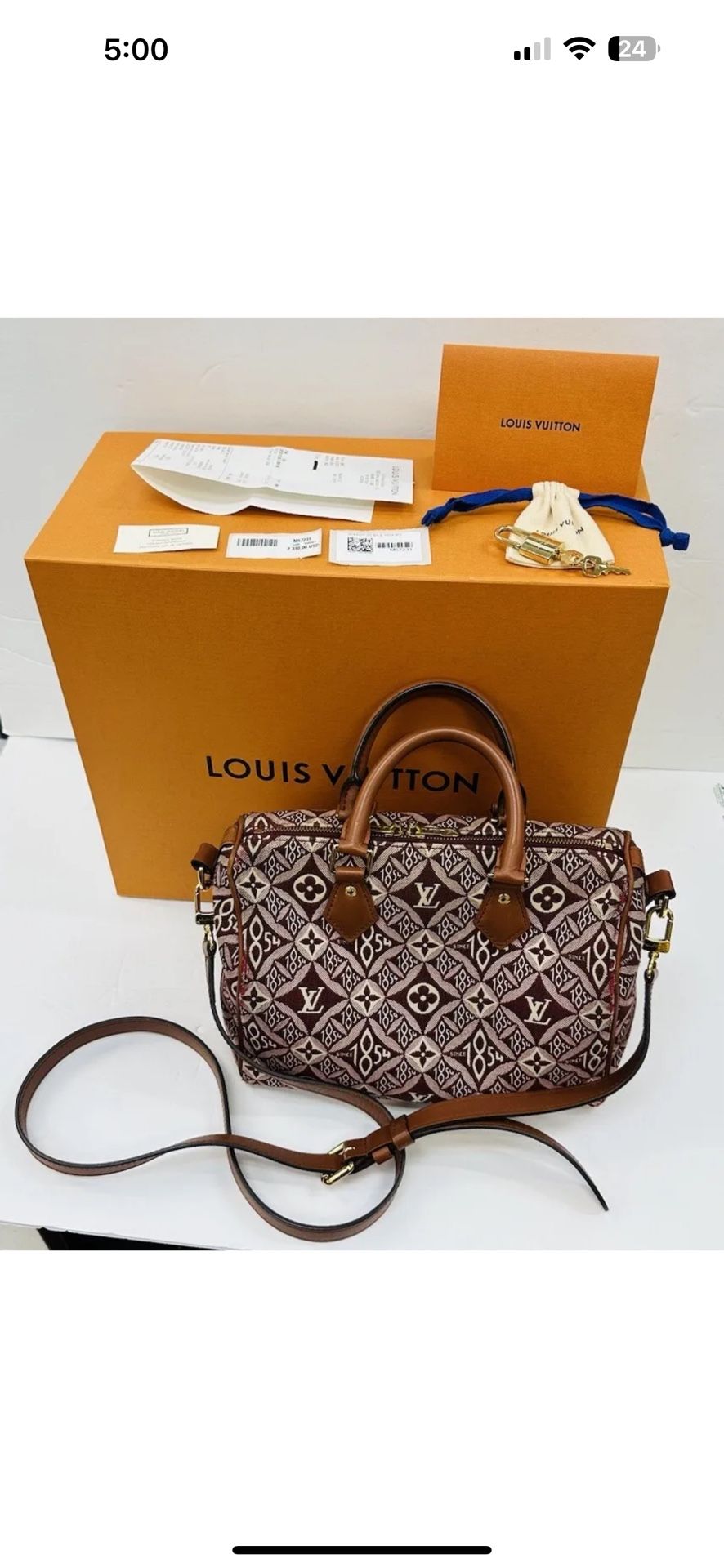 LOUIS VUITTON Monogram Jacquard Speedy Bandouliere 25 Bordeaux Bag Purse