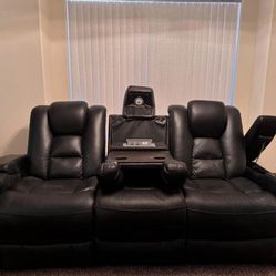 Black Pleather Gaming Couch, Recliner, Storage, Charging Stations