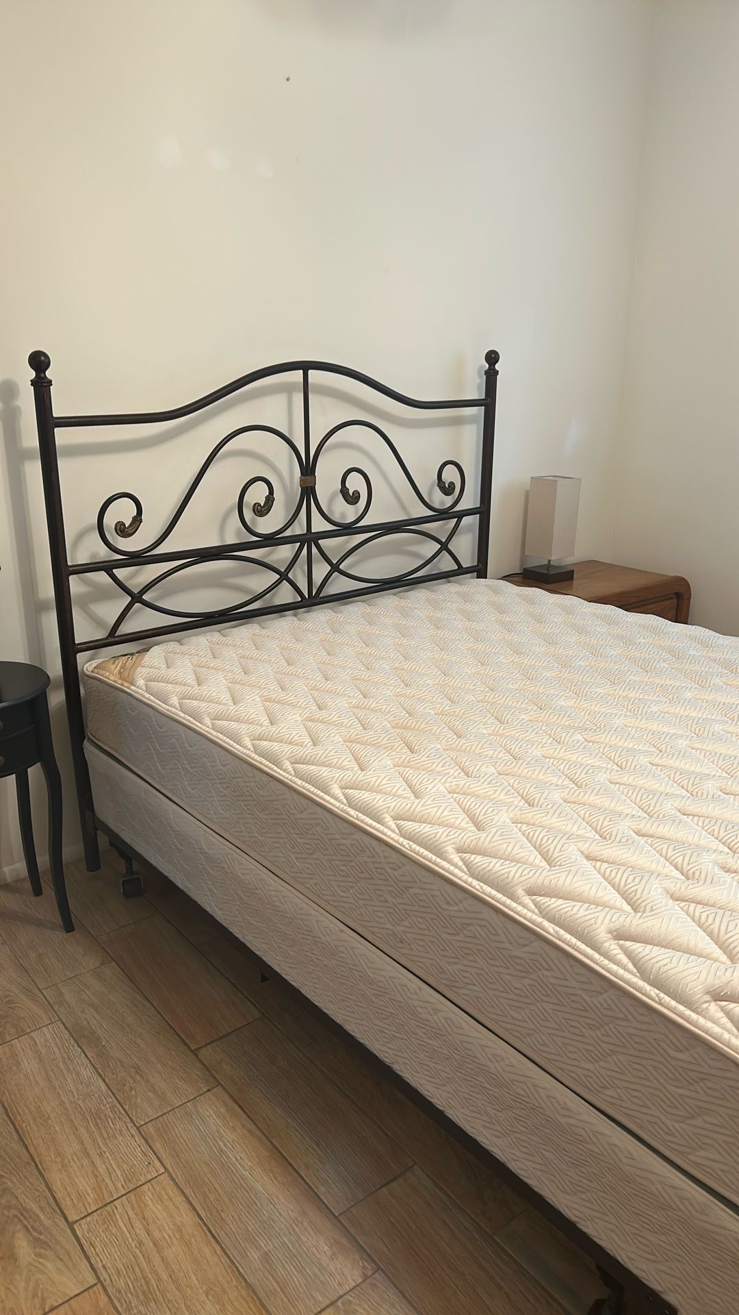 Full queen, size bed and headboard. Excellent condition any offer otherwise, it goes to the Salvation Army tomorrow.