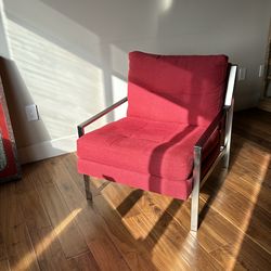 Side chair chrome and red fabric