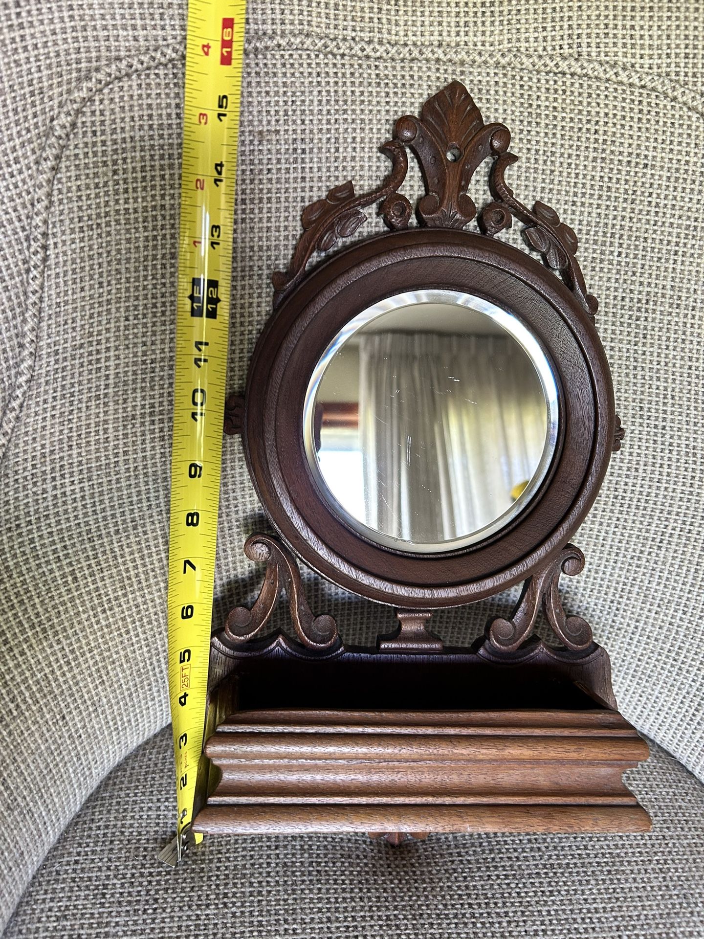 Antique Wood Wall Mirror With Shelf Box