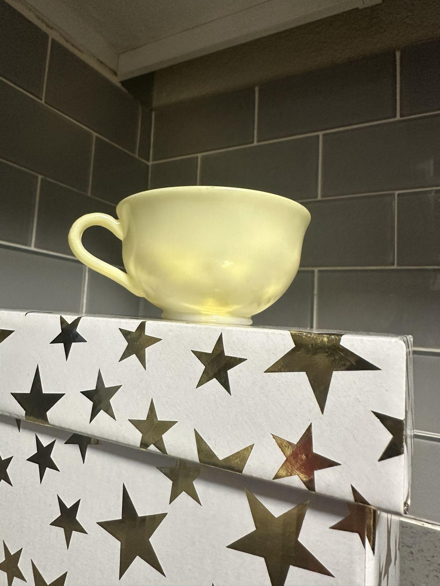 Vintage Atlas Yellow Hazel Milk Glass Tea Cup