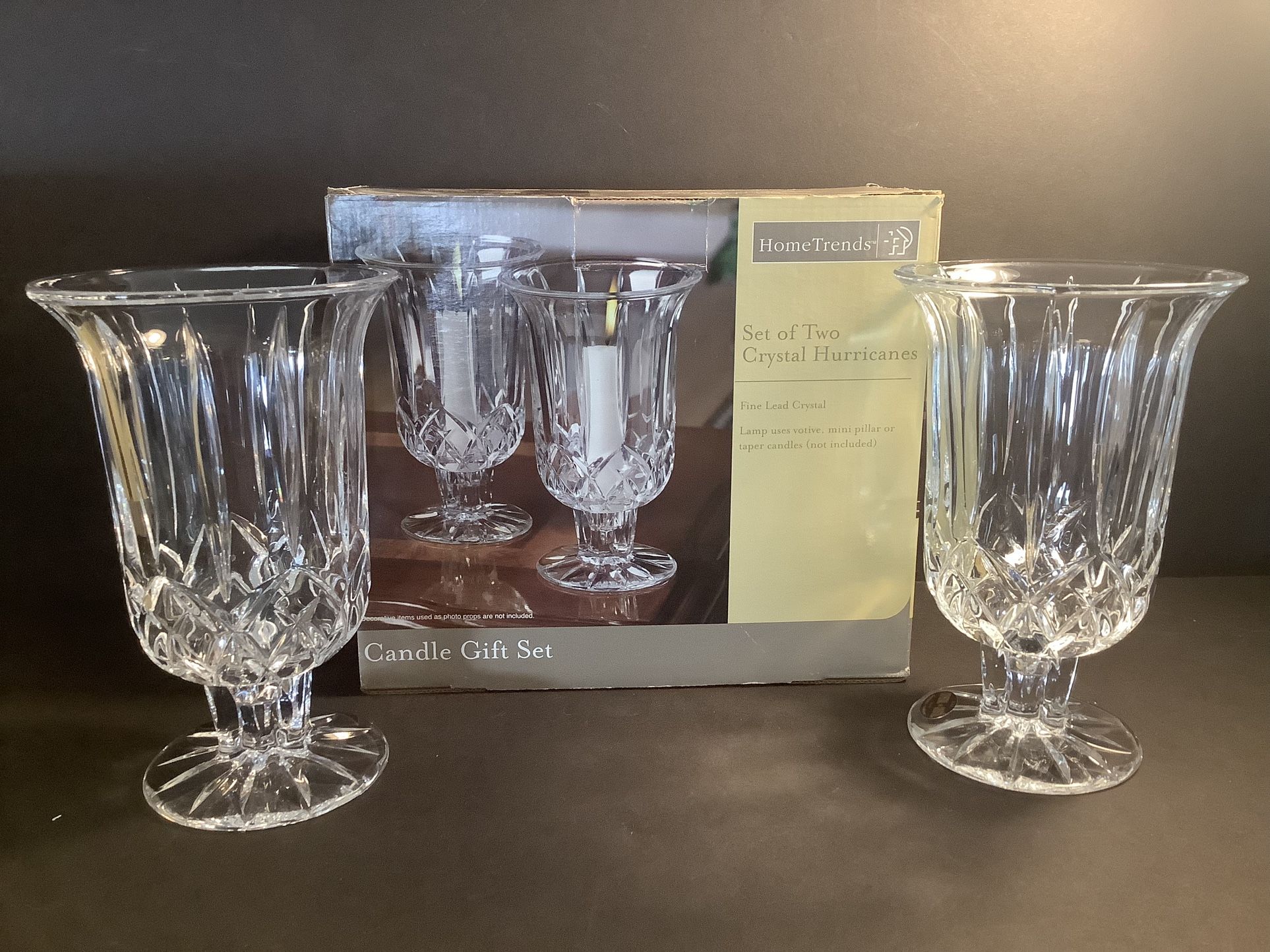 SET OF 2 BRAND NEW CRYSTAL HURRICANES CANDLE GIFT SET MADE IN THE U.S.A.