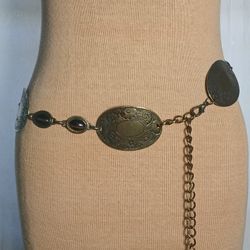 WOMENS METAL GOLD TONE Tigers Eye Western STYLE CHAIN LINK BELT ADJUSTABLE 44"
