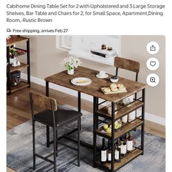 Cabihome Dining Table Set for 2 with Upholstered as nd 3 aLarge Storage Shelves, Bar Table and Chairs for 2, for Small Space, Apartment,Dining Room,-R