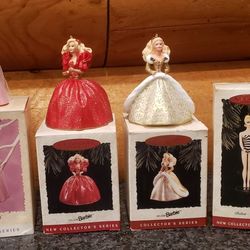 4 Vintage HALLMARK BARBIE CHRISTMAS ORNAMENTS 