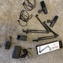 Complete Podcast Setup - Wires to Microphones to Recorder to Boom Arms
