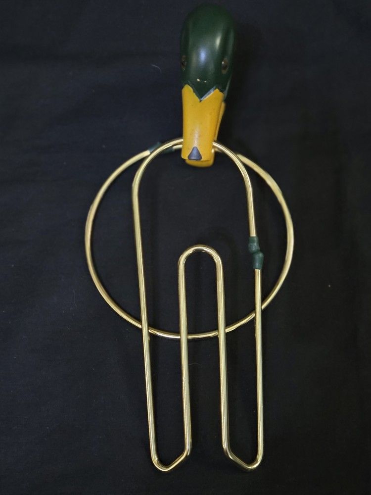 Whimsical! Wooden Double Duck Head Tie Belt Scarf Hanger/Organizer Vtg GreenGold