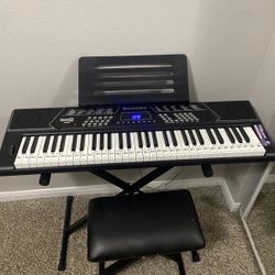 RockJam 61 Key Keyboard Piano Stand With Pitch Bend Kit, Piano Bench,  & Keynote Stickers
