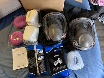Set of 2 Full-Face Respirator Masks with P100 and 6001CN Filters new in box full face dust mask set