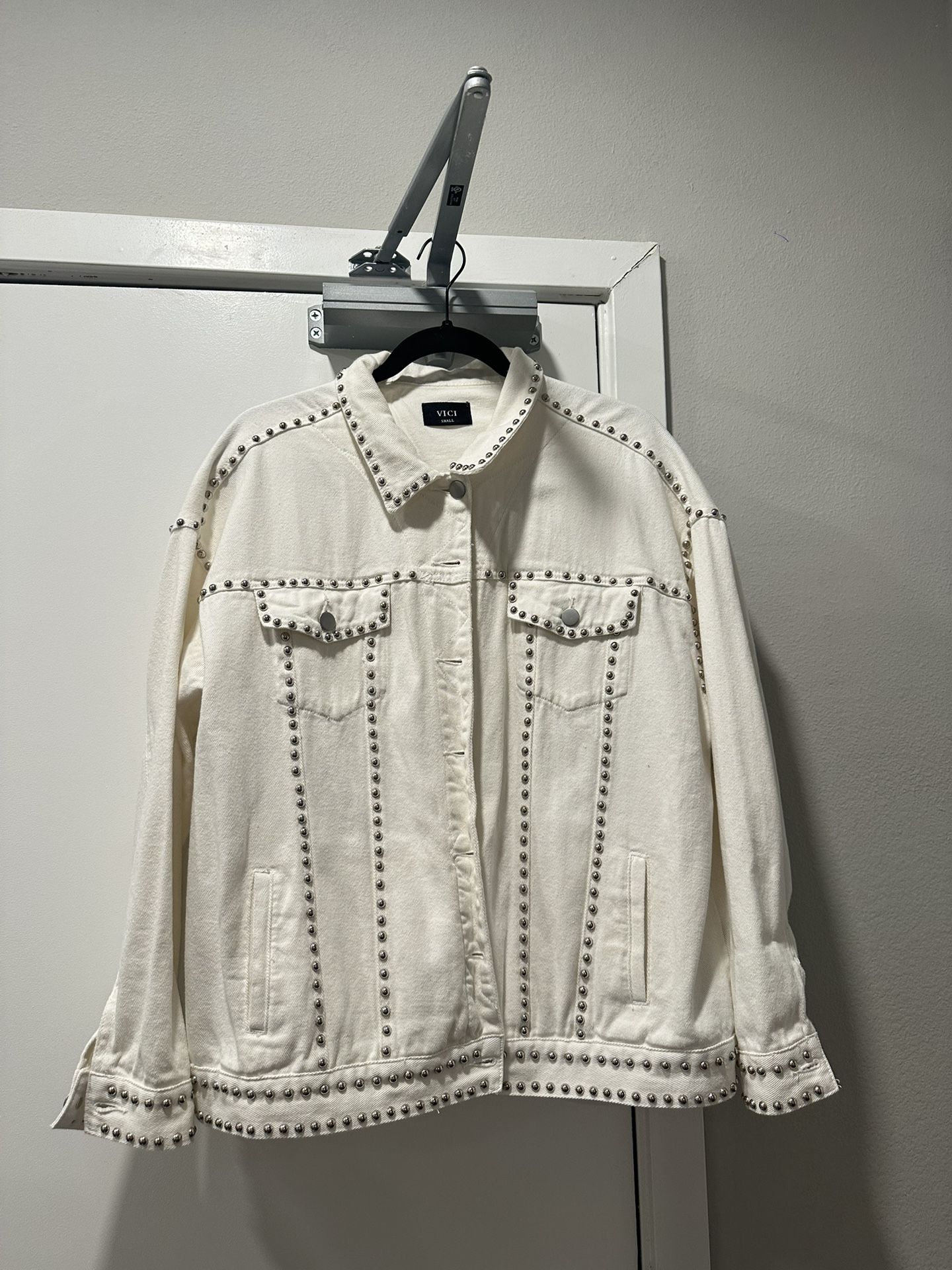 White Denim Jacket With Studs