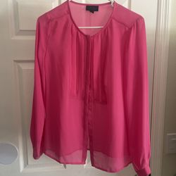 Worthington Womens Pink Sheer Long Sleeve Blouse Size 8 Colorful Career Wear