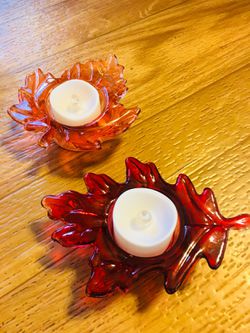12 glass leaf tea light candle holders
