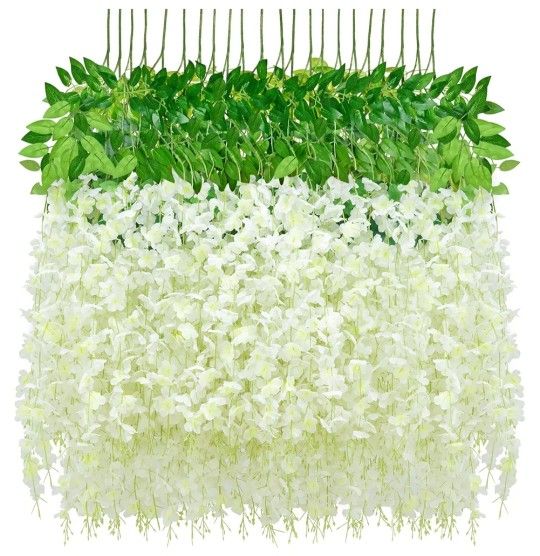 New 40 Pack White Wisteria Hanging Flowers For Wedding Arch