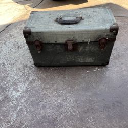 Vintage Mid century Tool Box Has Wear The Two Clasp Still Buckle So It Can Be Carried By The Handle 