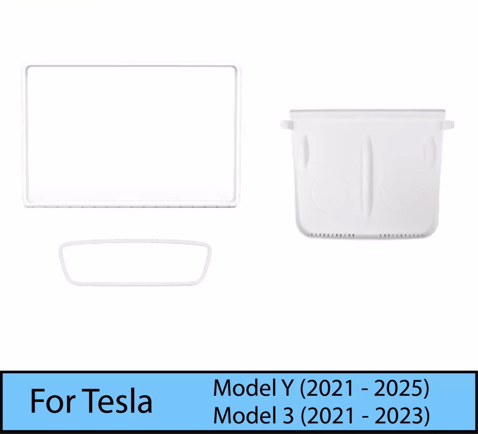 White 3-Piece Silicone Protector Set for Tesla Model 3 Y Screen Pad Frame Mirror