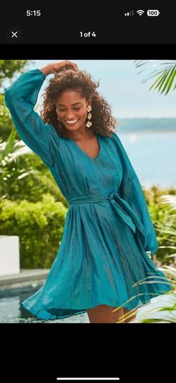 NWT LILLY PULITZER SIZE LARGE KALIANNA DRESS *VALENCIA TEAL*FINE METALLIC STRIPE