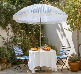 6.5FT Patio Umberlla with Fringe,UPF50+ Outdoor Umbrella with Fiberglass Ribs and Push Button Tilt,Tassels Umbrella for Beach,Terrace,Picnic
