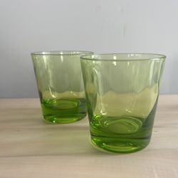 Two Vintage Wavy Green Cocktail Glasses — Perfect condition