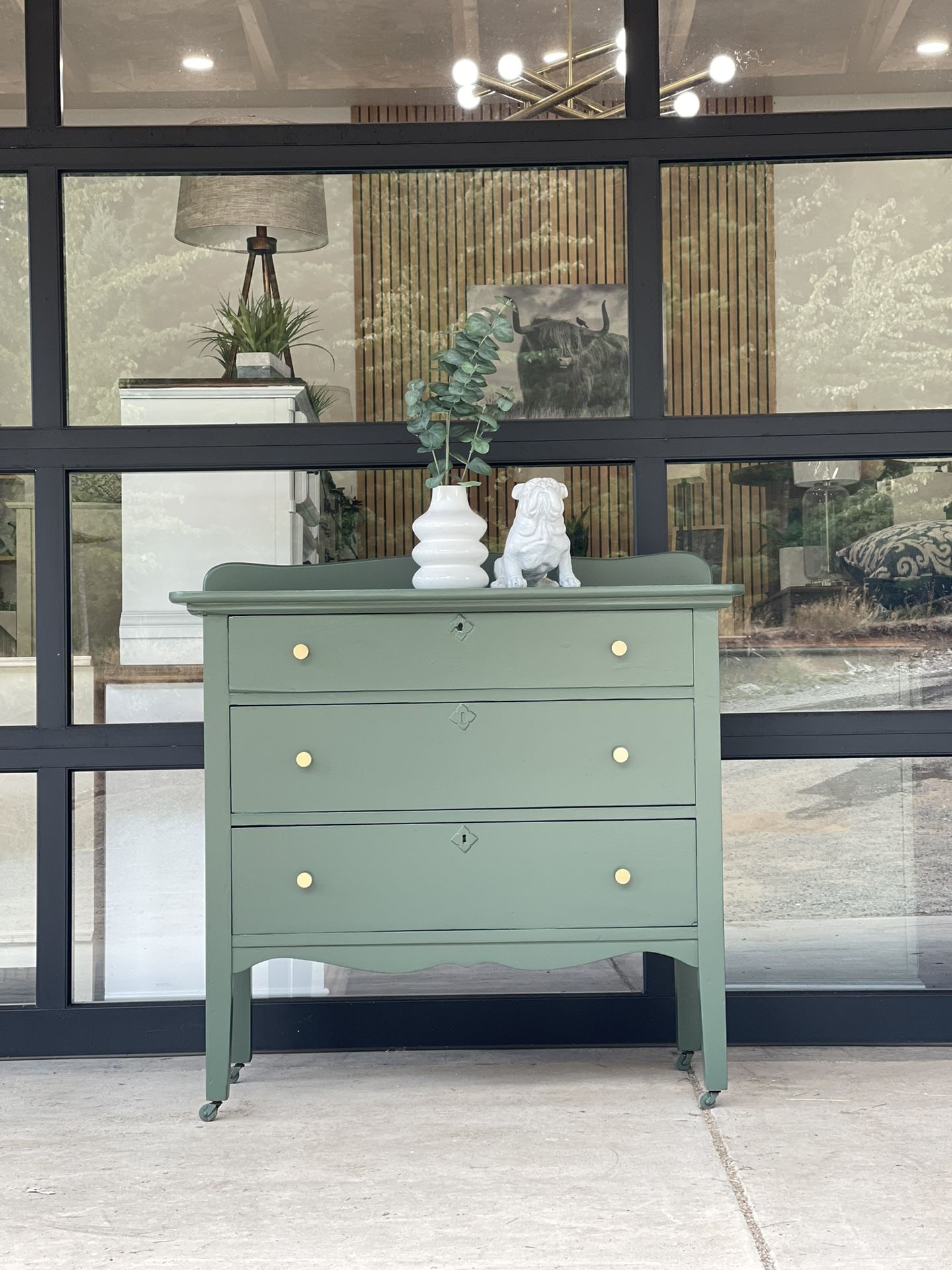 Green And Gold Dresser. Solid Wood