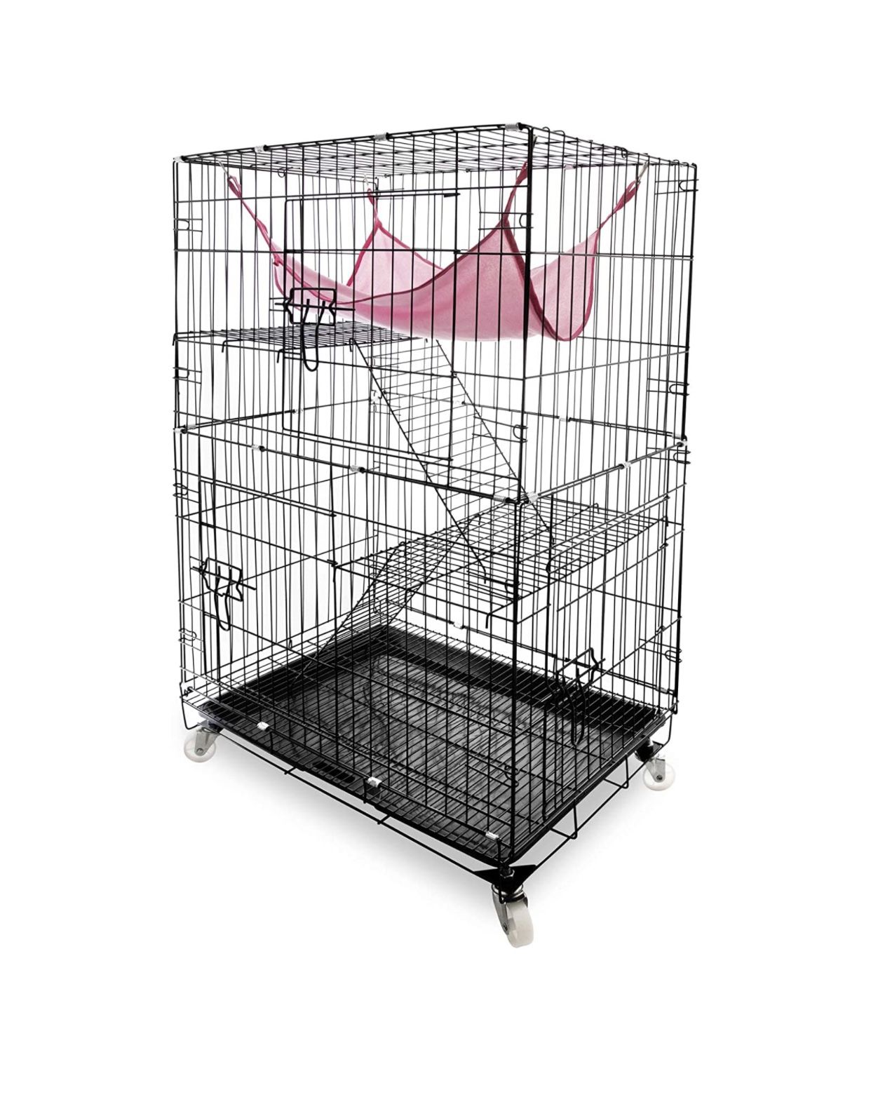 Daorfaa 2-Tier Large Cat Ferret Cage Kennel Crate Playpen Box, Collapsible Home for Small Animals, 24 x 17 x 40 Inches, Black