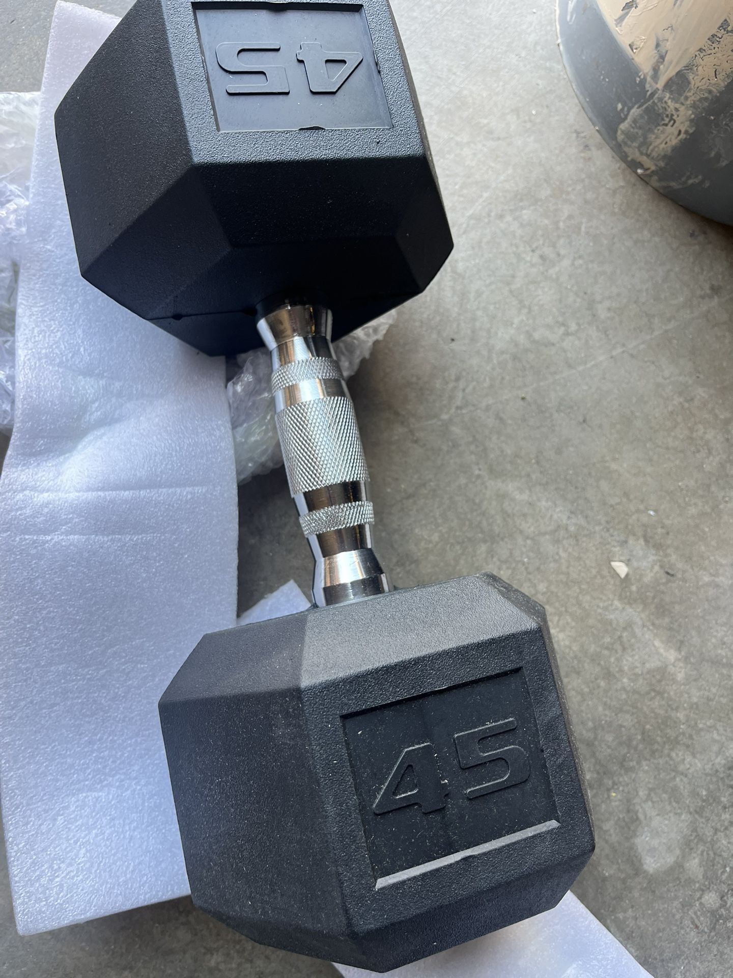 NEW DUMBBELLS- 45LB & 20LB RUBBERIZED HEX