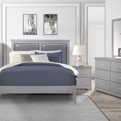 4 Piece Bedroom Set Include Queen Bed, Dresser, Mirror, 1 Nightstand
