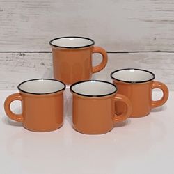 NWOT 4 Robert Stanley Mini Orange Black Rimmed Mugs