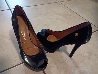 Vizzano Black Patent Peep-Toe Heels