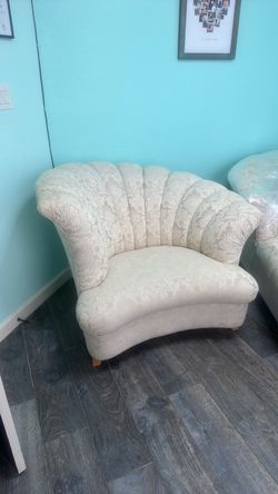 Cream Damask Channel Back Accent Chair