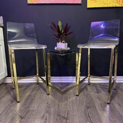 Modern Acrylic Bar Stools with Gold Metal Base – Set of 2