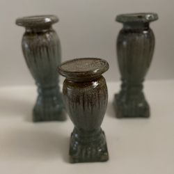 Three Green Ceramic Candle Holders