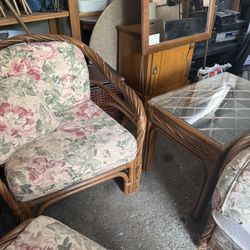 Patio Porch Chair With Side Table And Ottoman