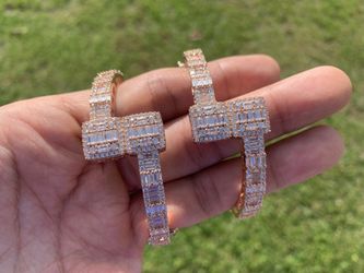 14k Rose Gold Plated Women’s Men’s Baguette Iced Tennis Link Bracelet Bangle Prong Bracelet 5mm