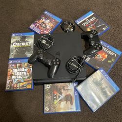 PlayStation 4 +Assorted Games+ Controllers+ Cords