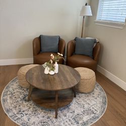 Coffee Table, Rug, Floor lamp, Arm chairs 