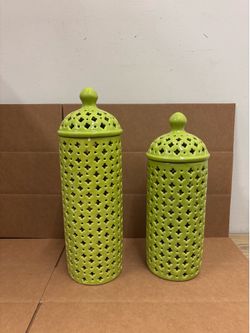 Set of 2 Green Decorative Jars